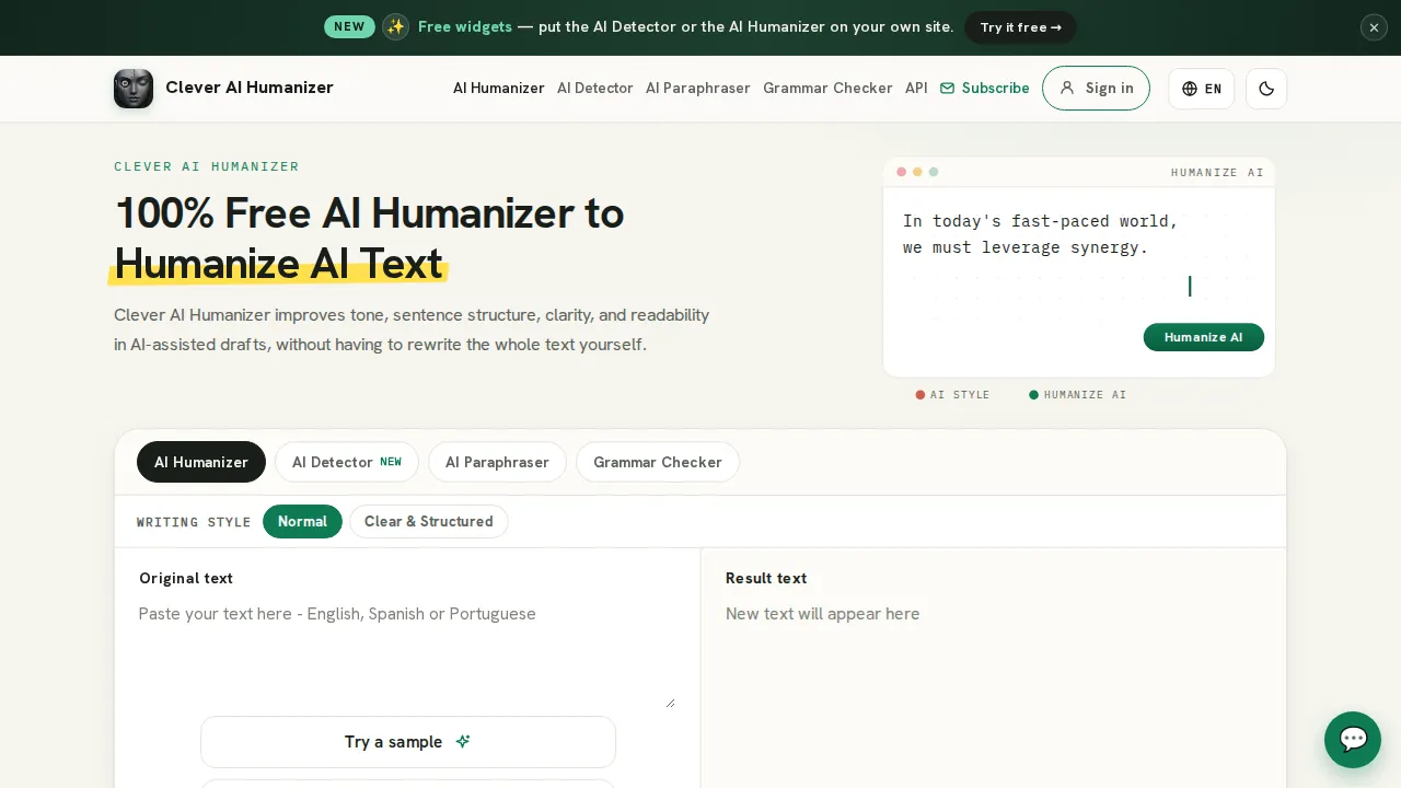 Screenshot of Clever AI Humanizer website