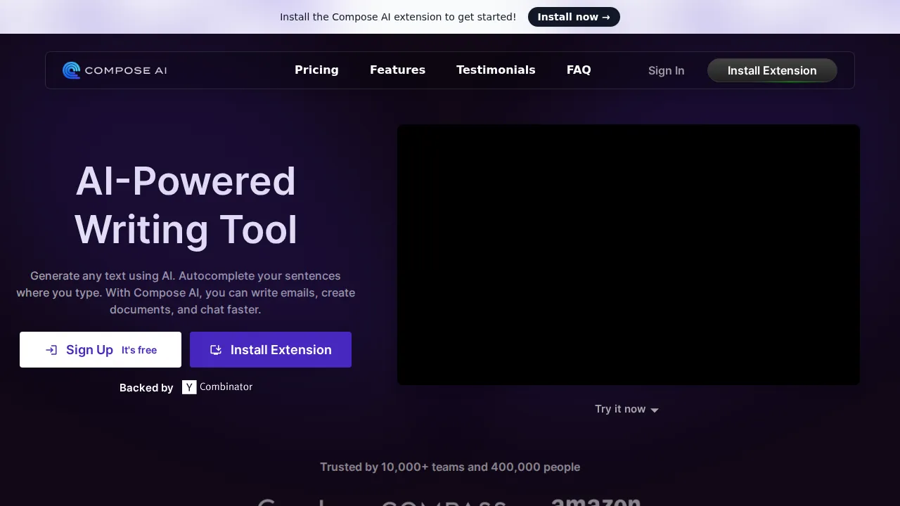 Screenshot of Compose AI website