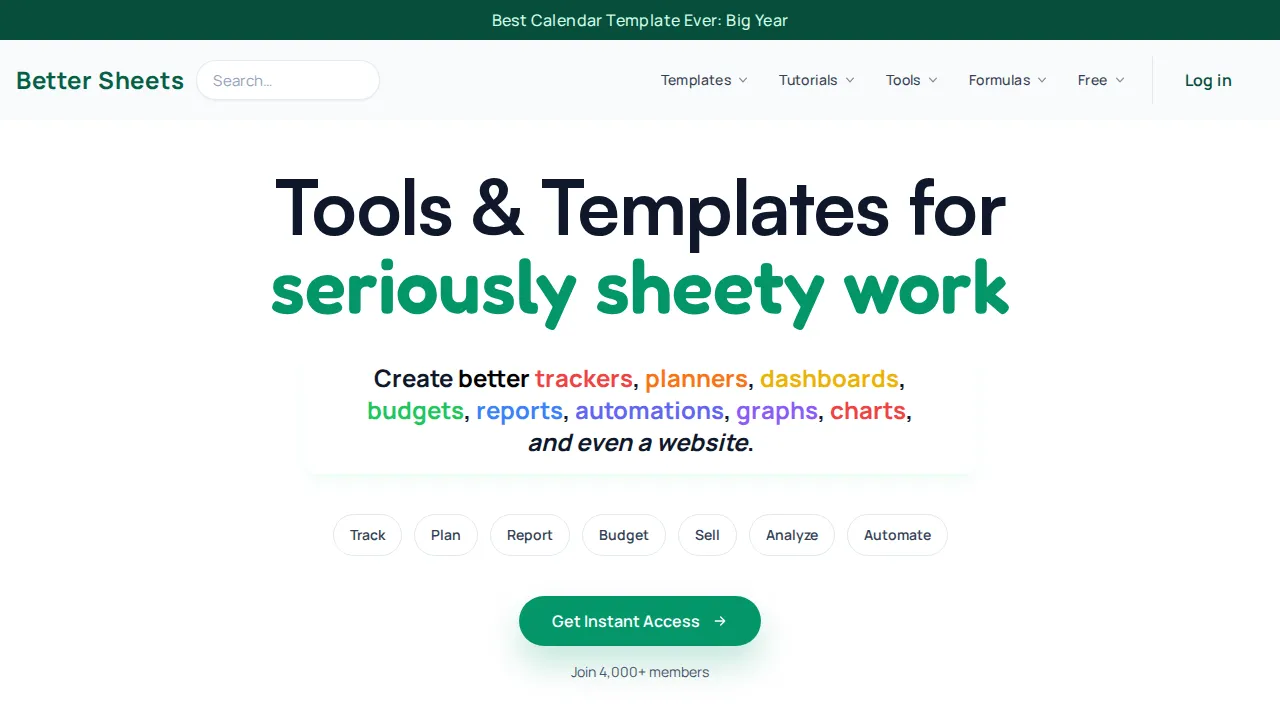 Screenshot of Better Sheets website