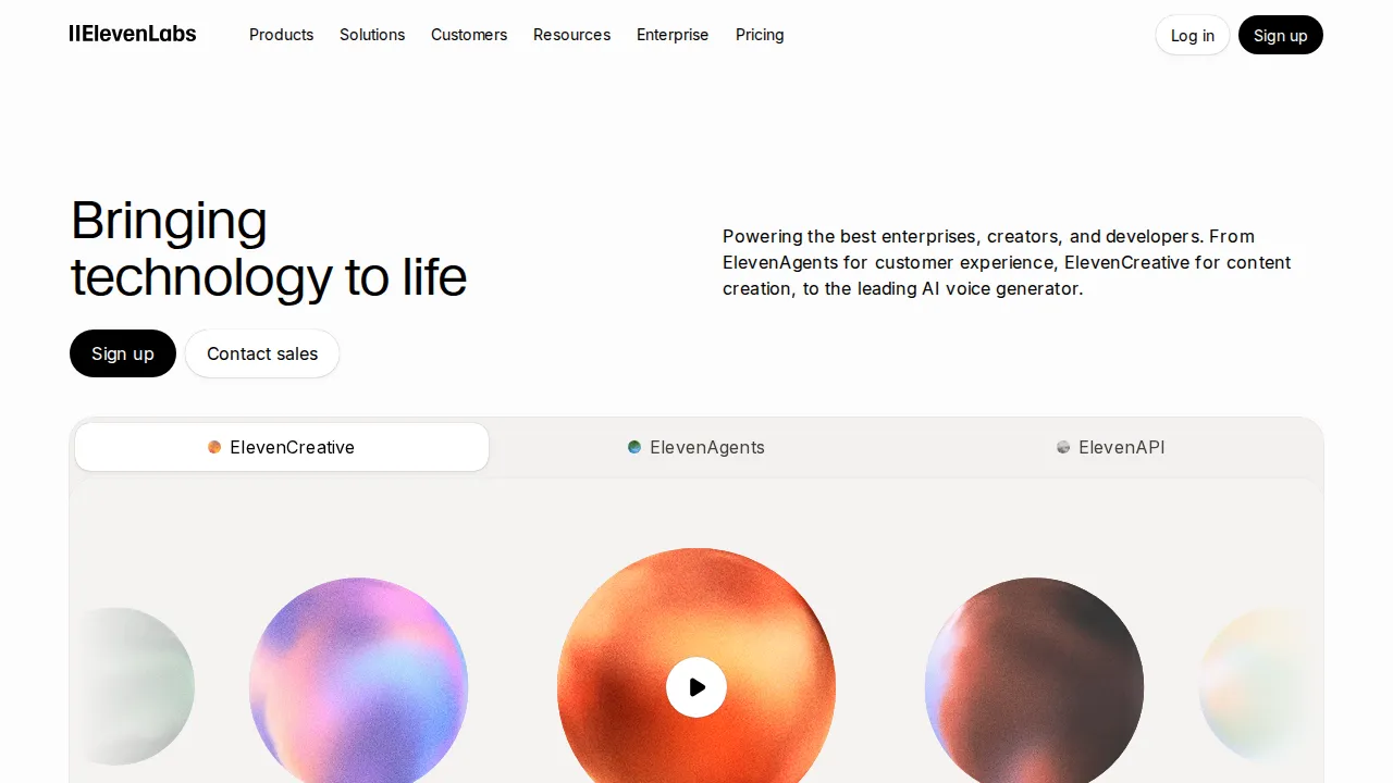 Screenshot of ElevenLabs website