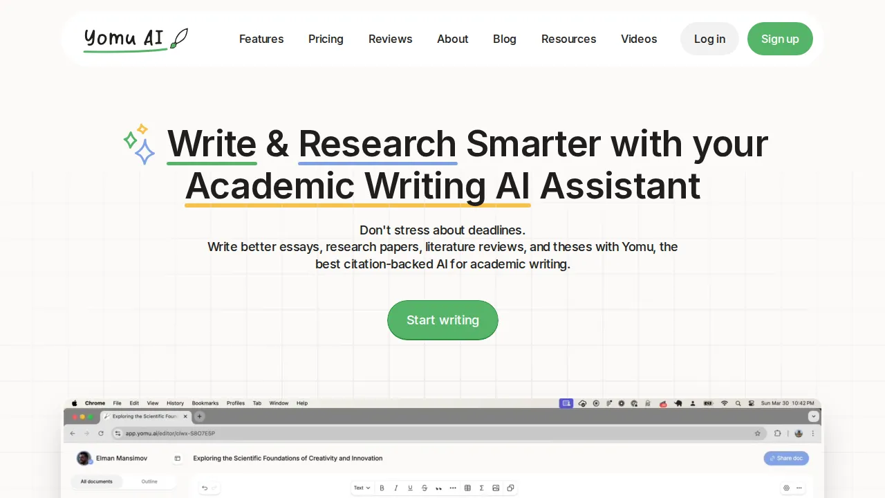 Screenshot of Yomu AI website