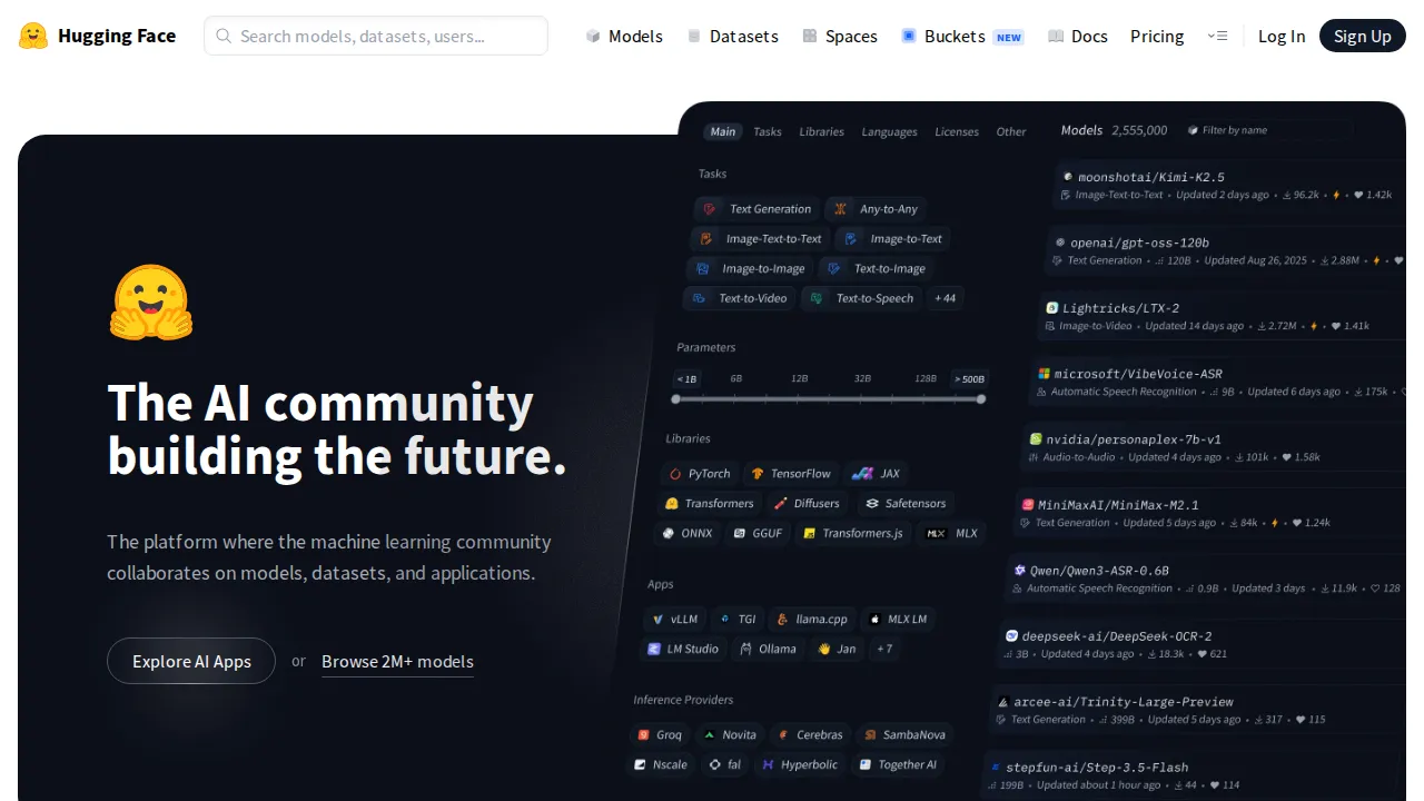 Screenshot of Hugging Face website