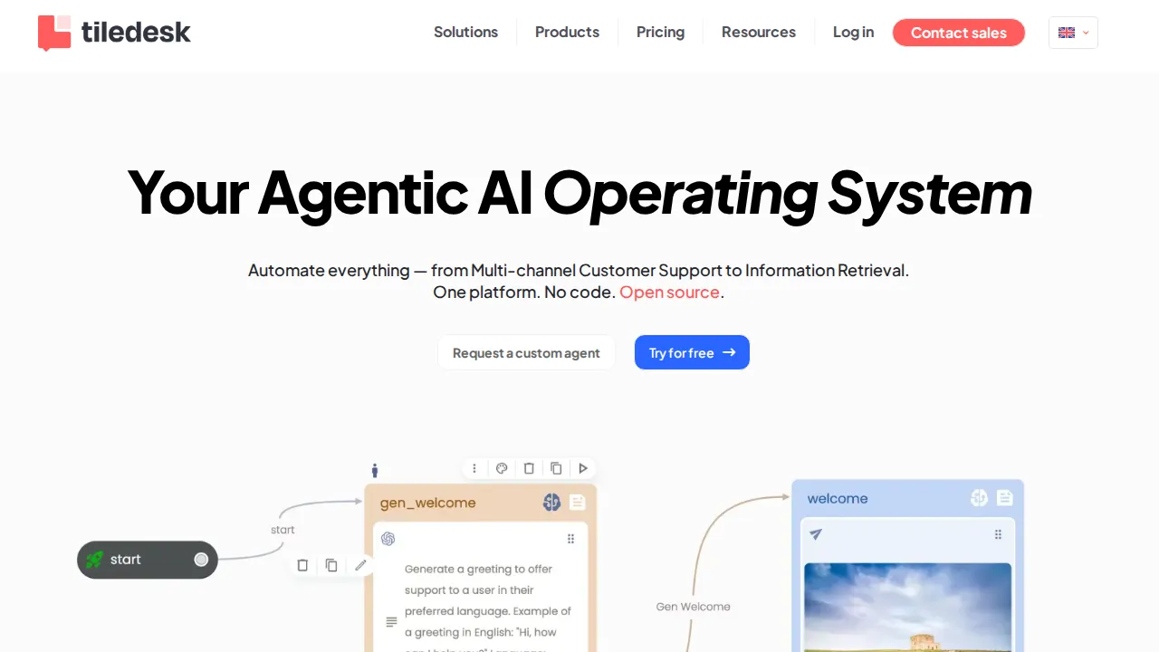 Screenshot of Tiledesk website