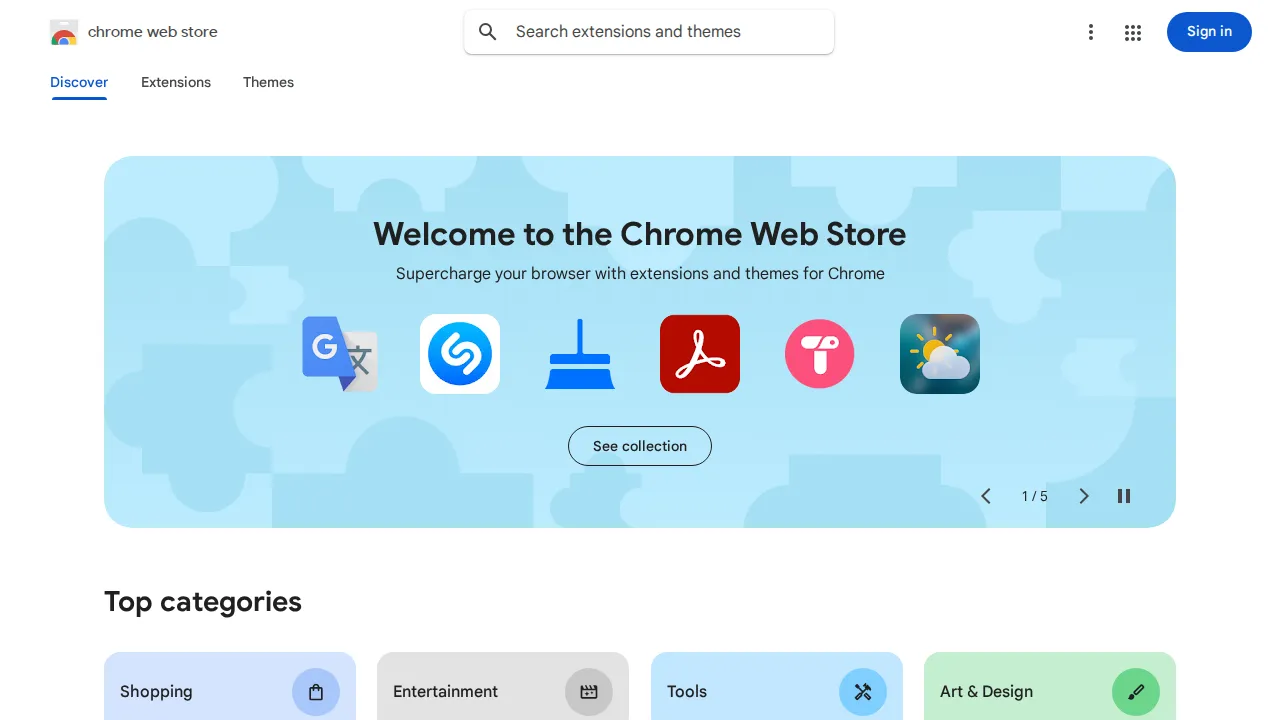 Screenshot of Chrome Web Store website