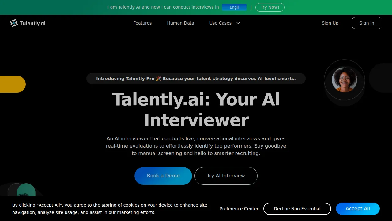 Screenshot of Talently.ai website