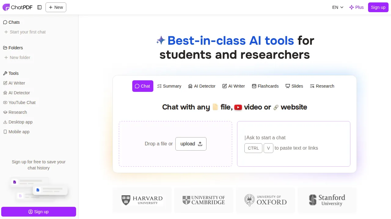 Screenshot of ChatPDF website
