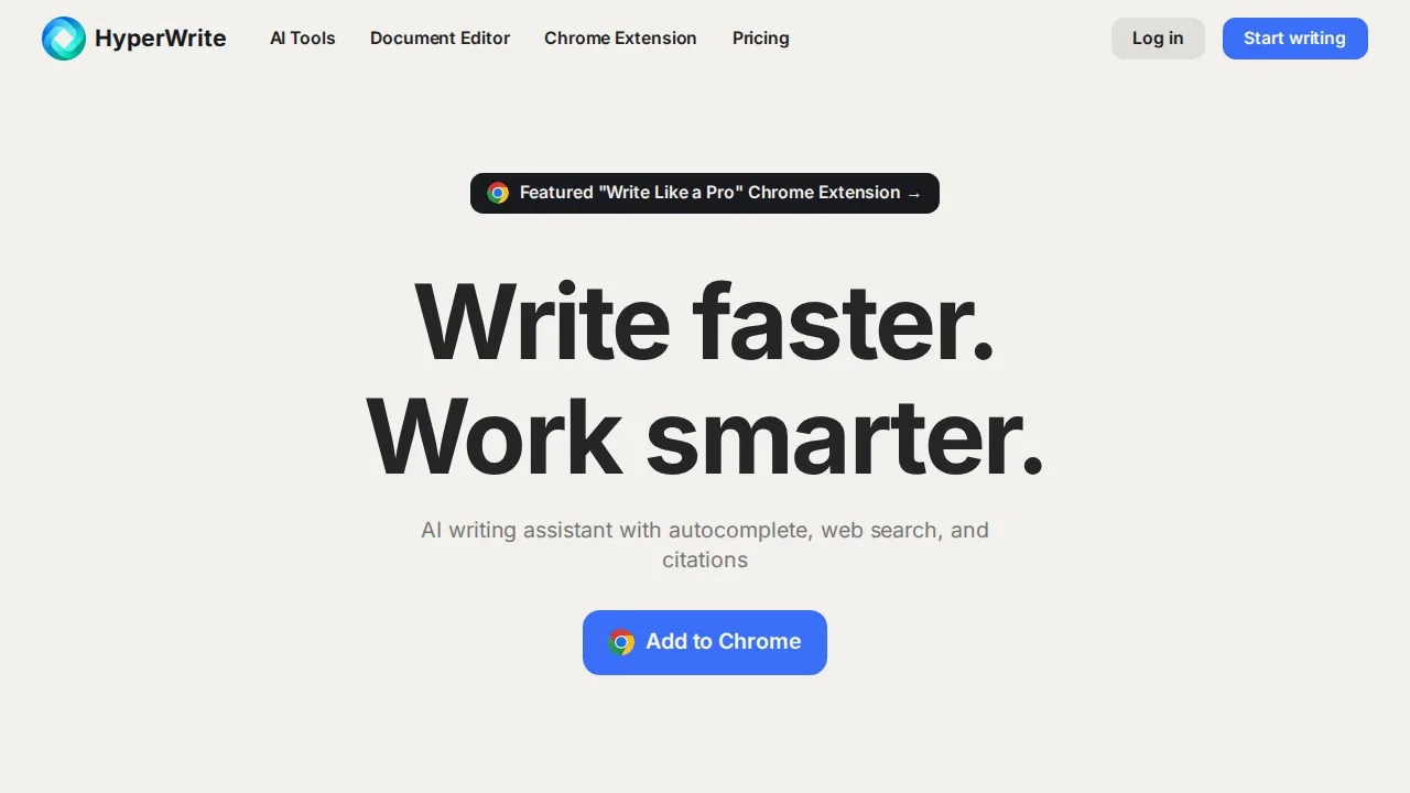 Screenshot of HyperWrite website