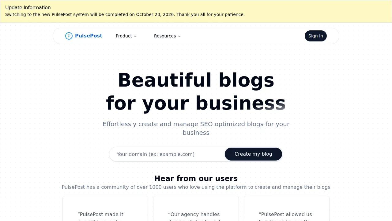 Screenshot of PulsePost website