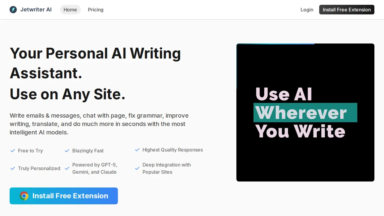 Screenshot of Jetwriter AI website