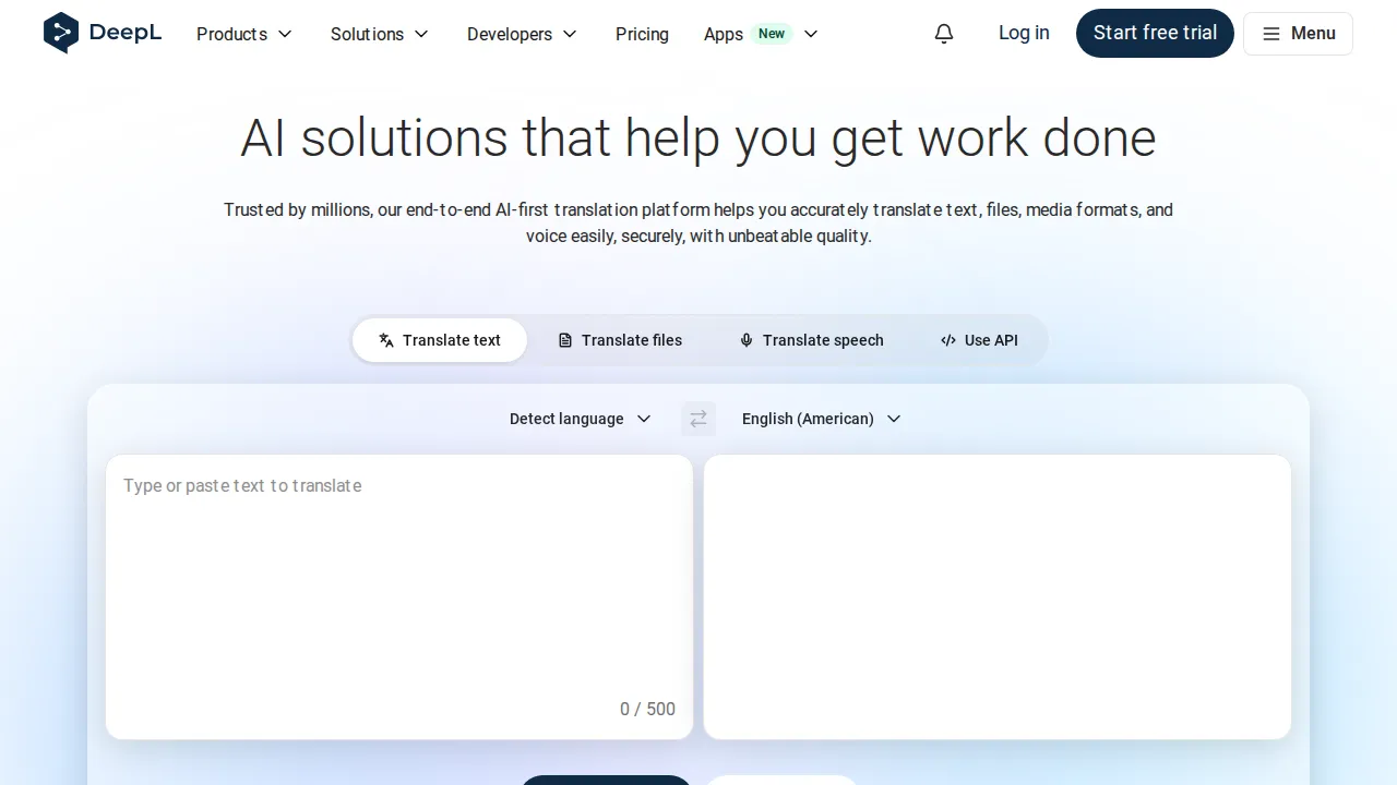 Screenshot of DeepL website