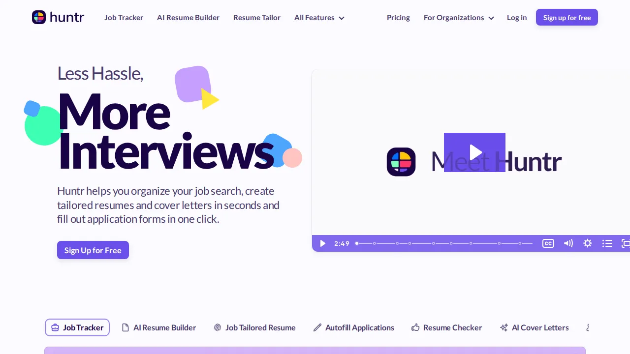 Screenshot of Huntr website