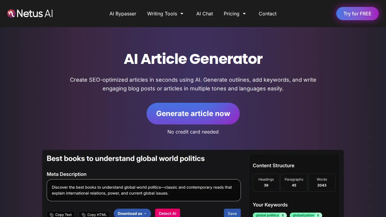 Screenshot of Netus AI website