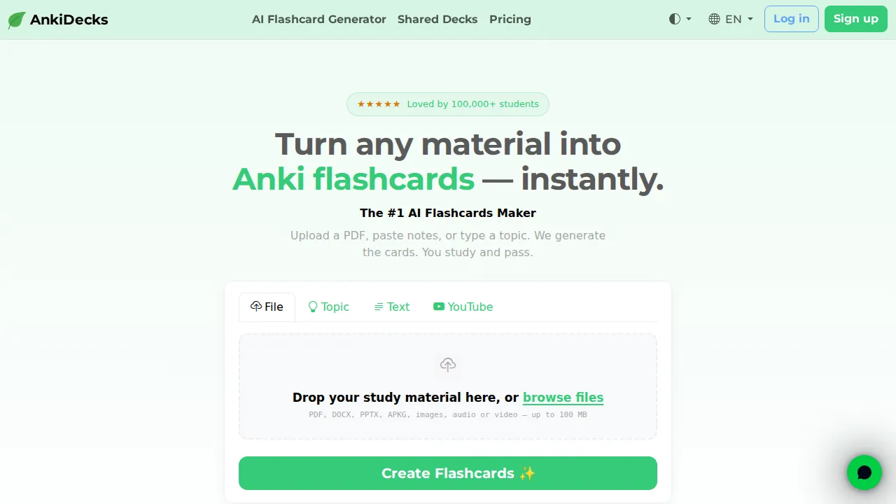Screenshot of AnkiDecks website