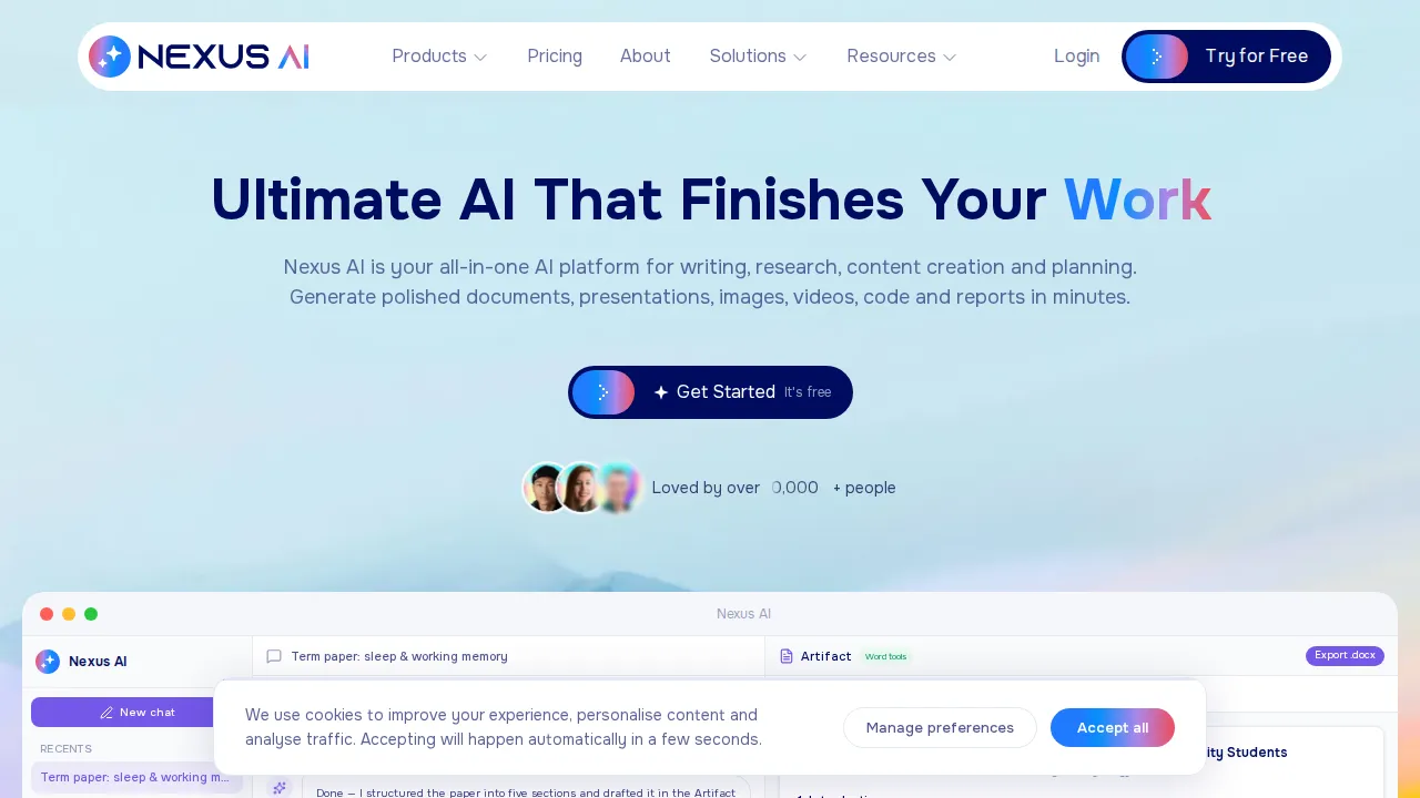 Screenshot of Nexus AI website