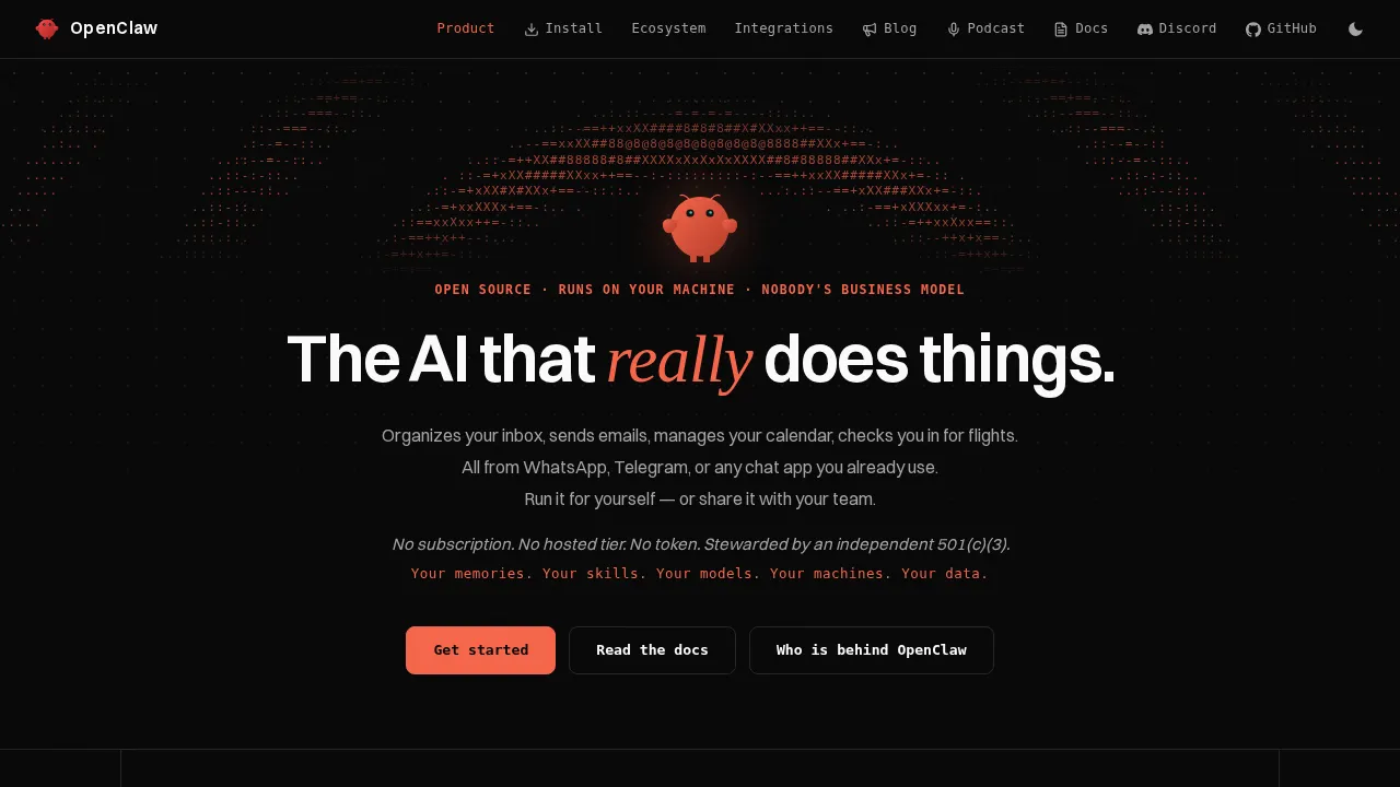 Screenshot of OpenClaw website