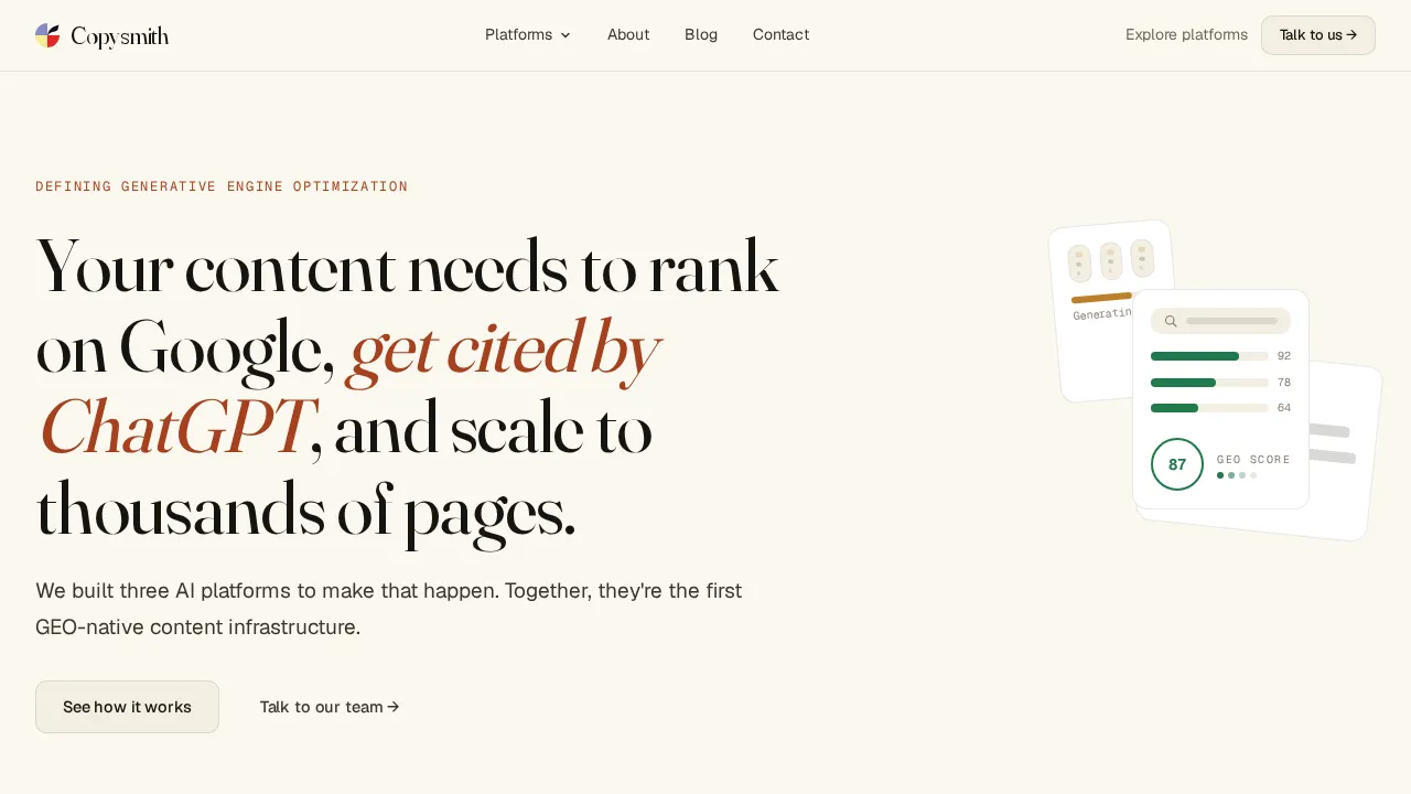 Screenshot of Copysmith website