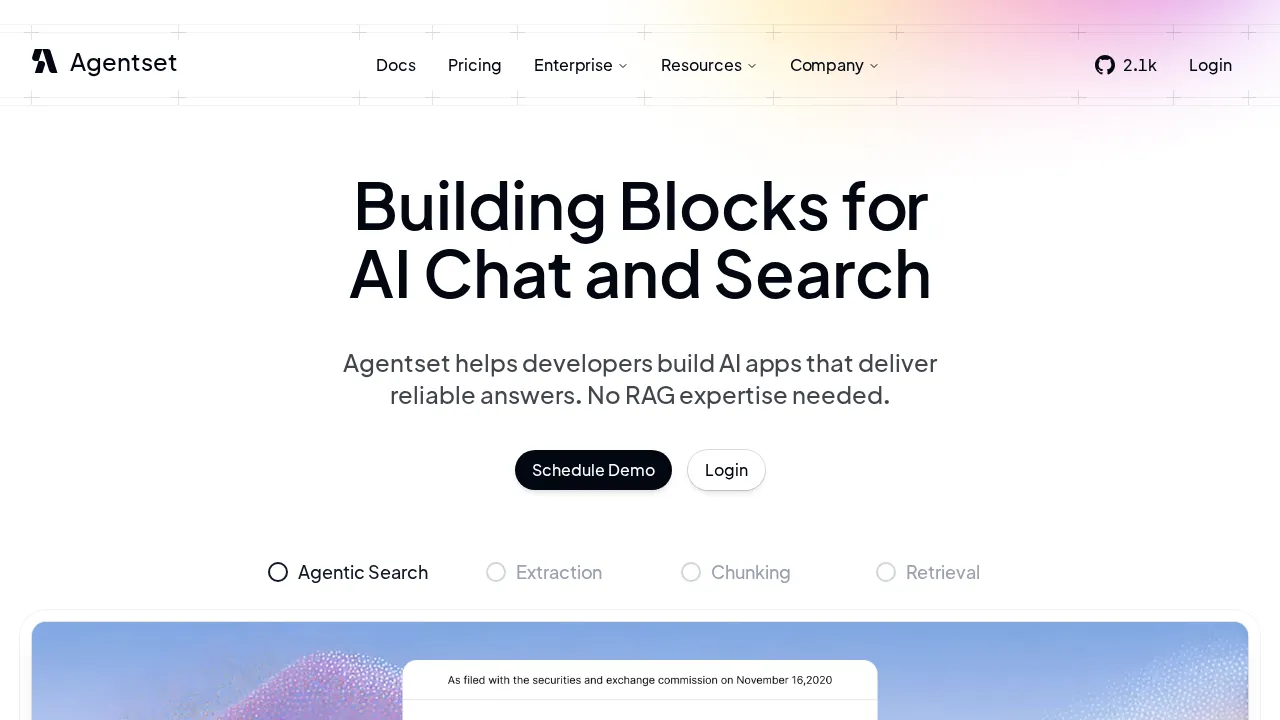 Screenshot of Agentset website