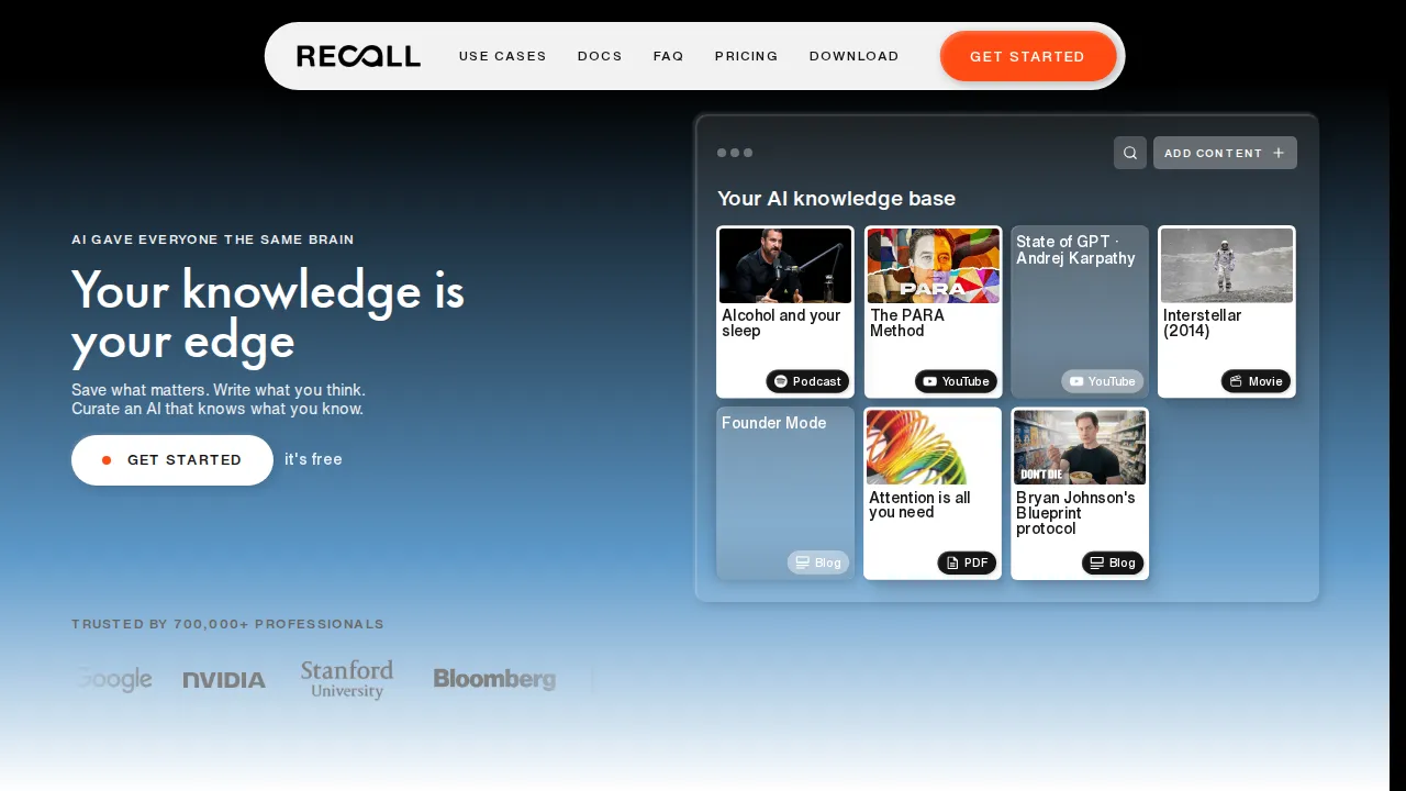 Screenshot of Recall website