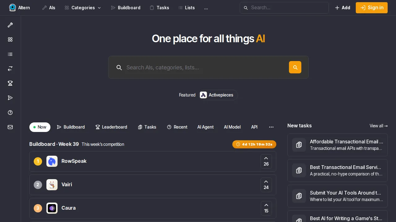 Screenshot of Altern website