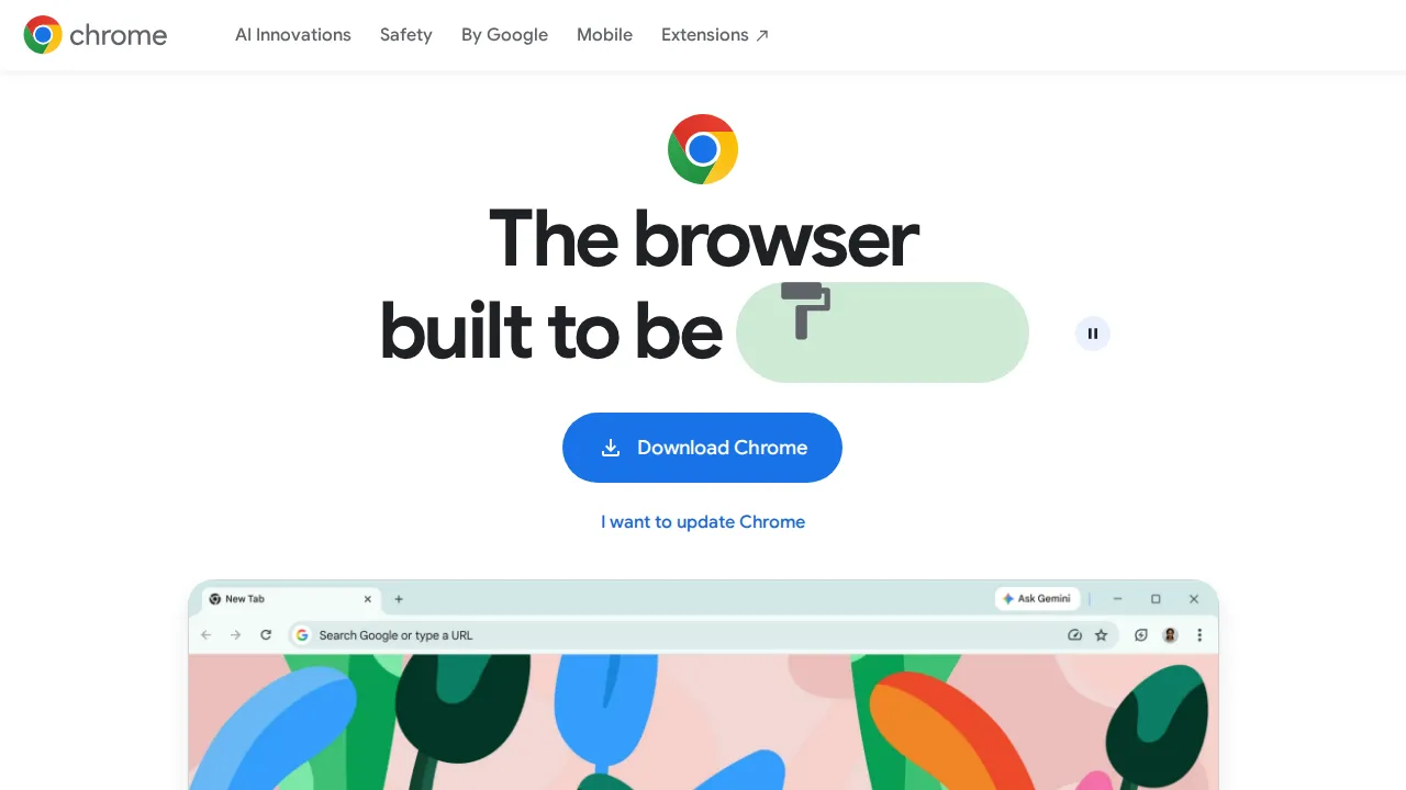 Screenshot of Chrome website