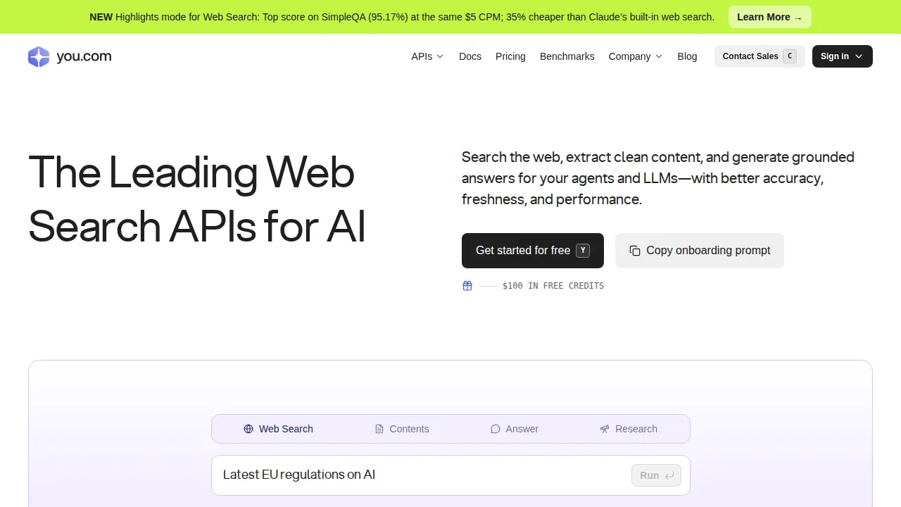 Screenshot of You.com website