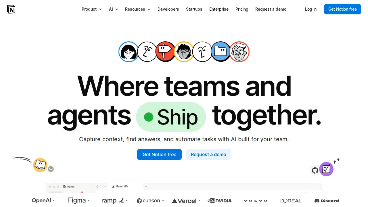 Screenshot of Notion website