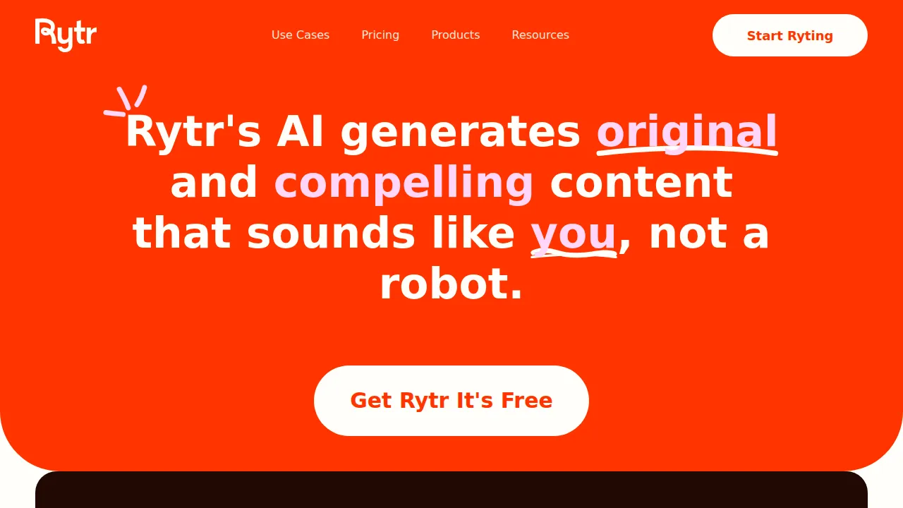 Screenshot of Rytr website